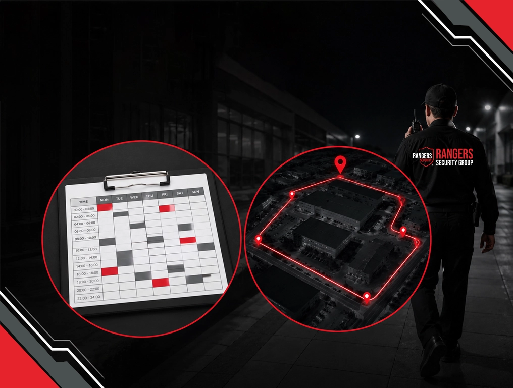 A security guard provides 24/7 monitoring with advanced surveillance technology for complete property protection.