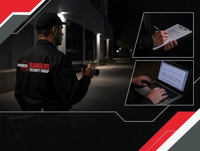 A security guard provides 24/7 monitoring with advanced surveillance technology for complete property protection.
