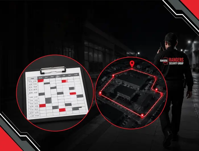 A security guard provides 24/7 monitoring with advanced surveillance technology for complete property protection.