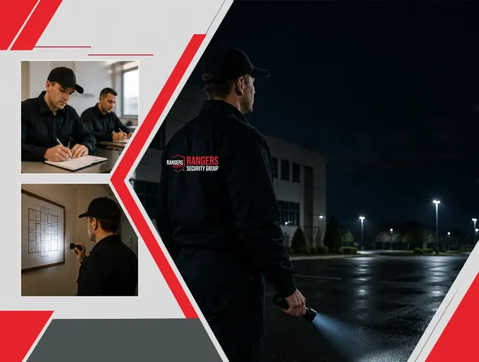 security guard with a mascot and advanced surveillance technology, showcasing customizable security solutions for real-time protection.