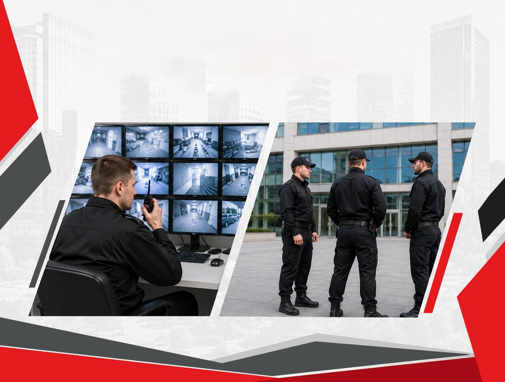 Mascot and uniformed, trained, and licensed on-site security guards representing Rangers Security Group’s professional services as the ideal security partner