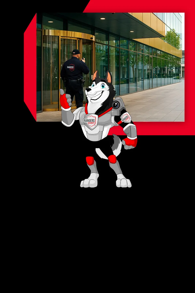 Rangers Security Group mascot and expert addressing security for commercial properties to protect assets from theft, vandalism, and unauthorized access.