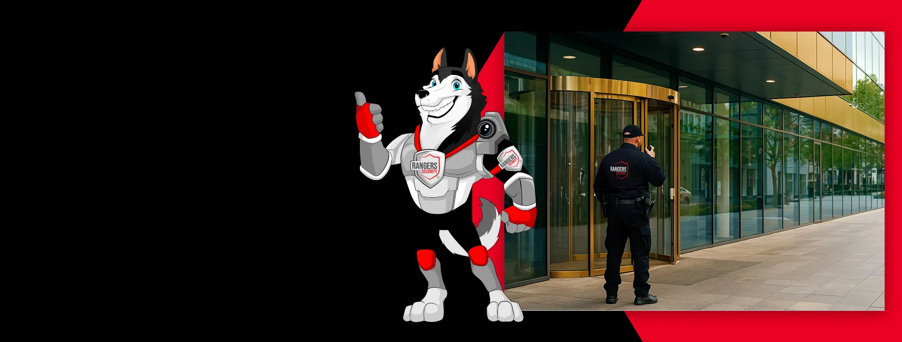 Rangers Security Group mascot and expert addressing security for commercial properties to protect assets from theft, vandalism, and unauthorized access.