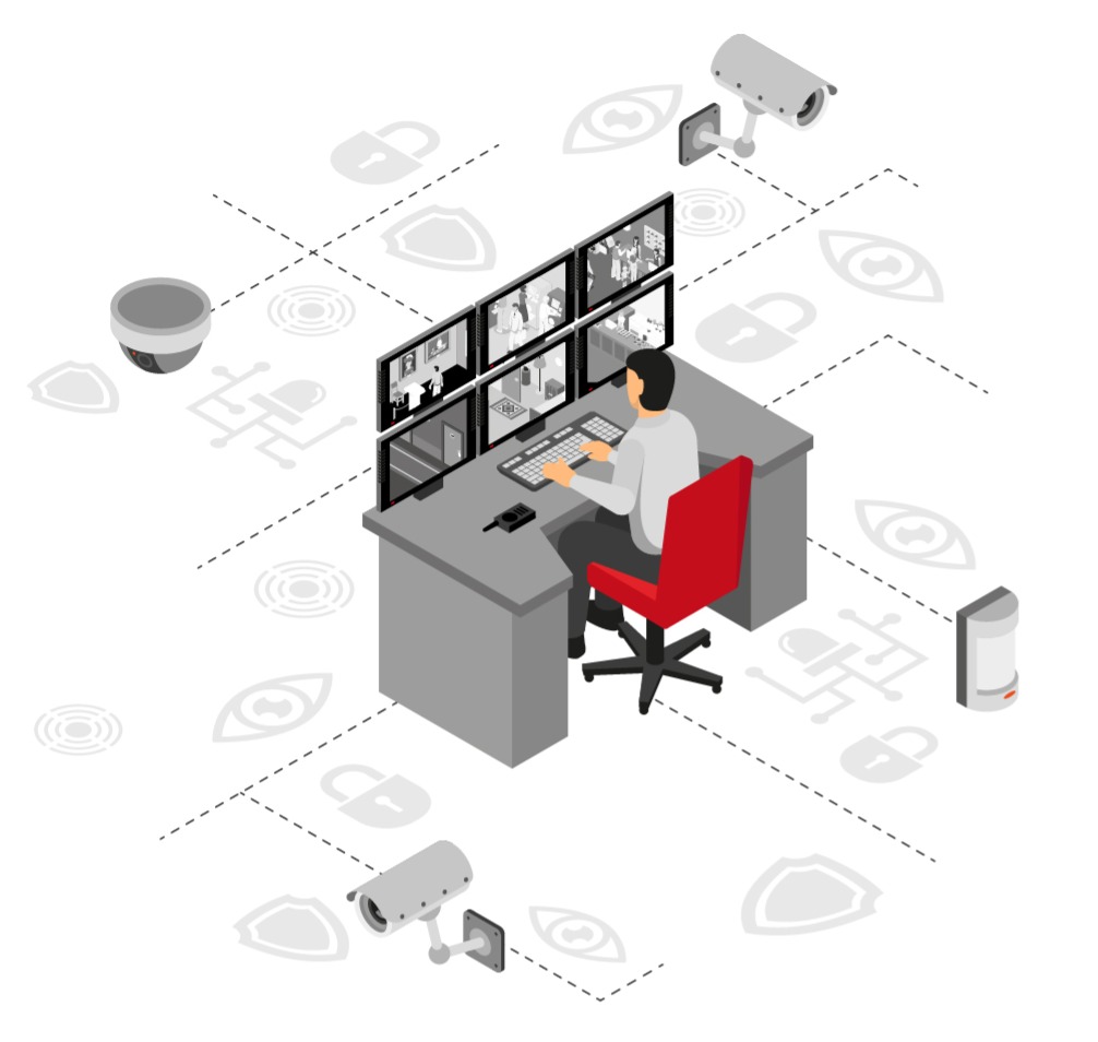 Security expert in control room developing a custom security plan based on assessment, tailored to client needs and budget constraints