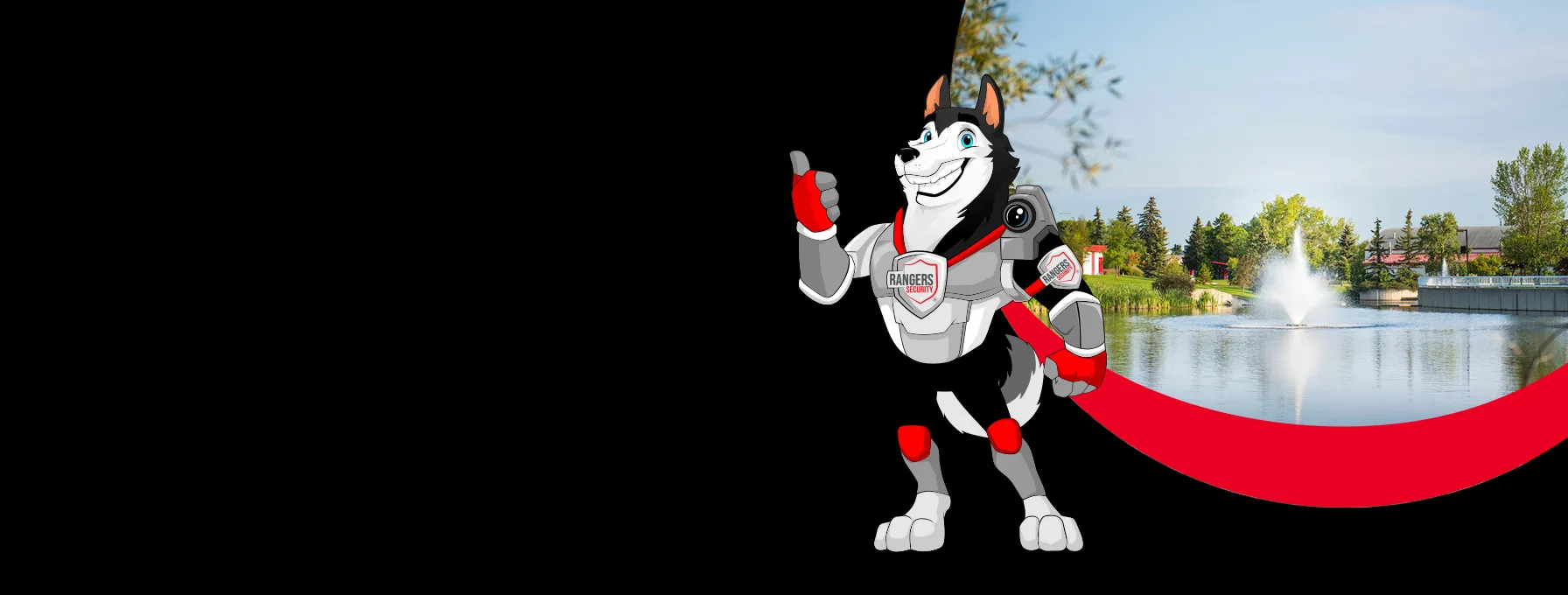 Rangers Security Group mascot representing top-tier security services in Leduc, with live video surveillance and on-site security guards