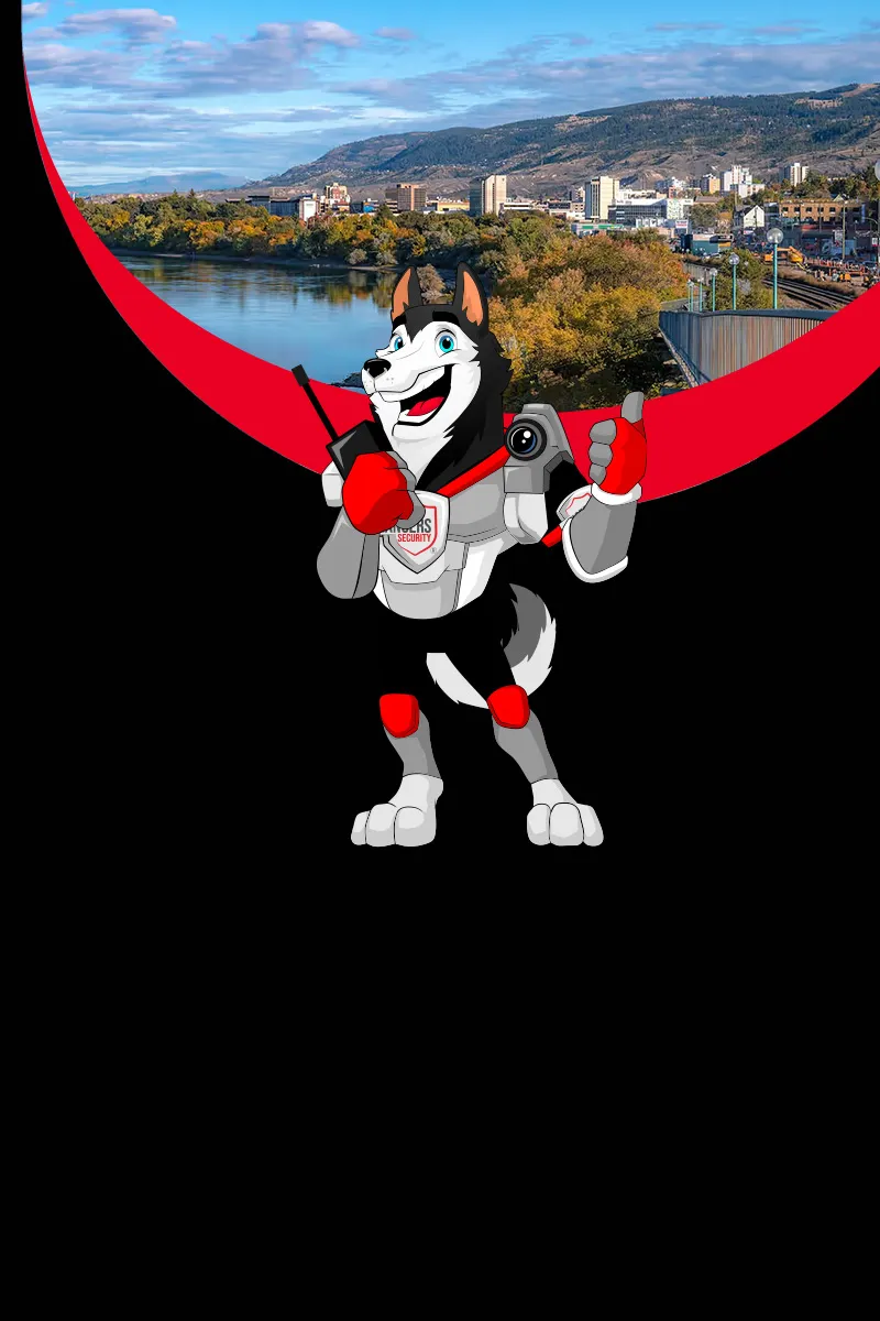 Rangers Security Group mascot representing trusted security solutions in Kamloops, featuring live surveillance and on-site personnel.