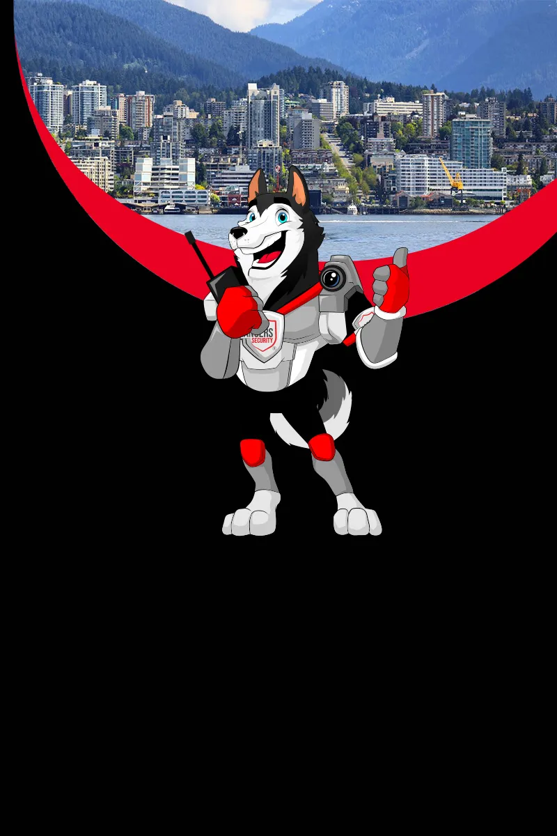 Rangers Security Group mascot representing top-quality security services in North Vancouver, with vigilant guards and advanced monitoring systems.