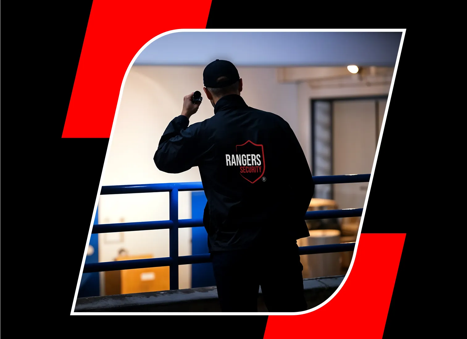 Rangers Security Group’s trained security expert with walkie-talkie addressing diverse safety challenges in Newfoundland and Labrador.
