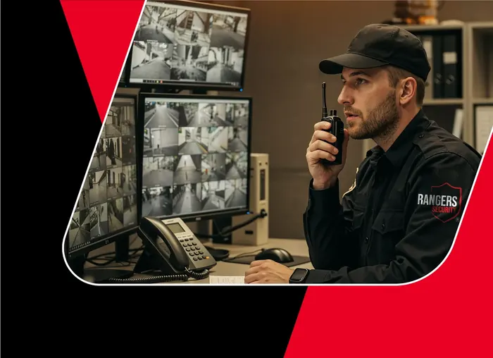 Security operator watching live camera feeds for Northwest Territories property protection