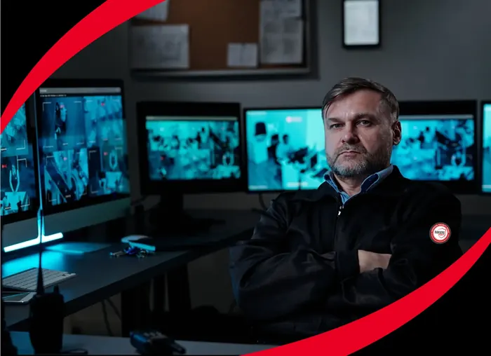 Security operator watching live camera feeds for Ontario property protection