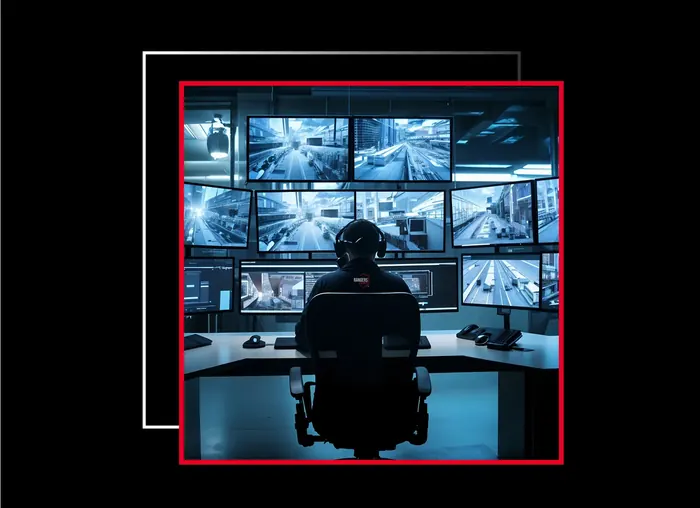 Security operator watching live camera feeds for Quebec property protection